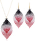 Caiyao Leaf Long Pendant Necklace Dangle Earrings Jewelry Set Delicate Colorful Filigree Long leaves Necklace Unique Bohemian Double Layer Leaf Ch...