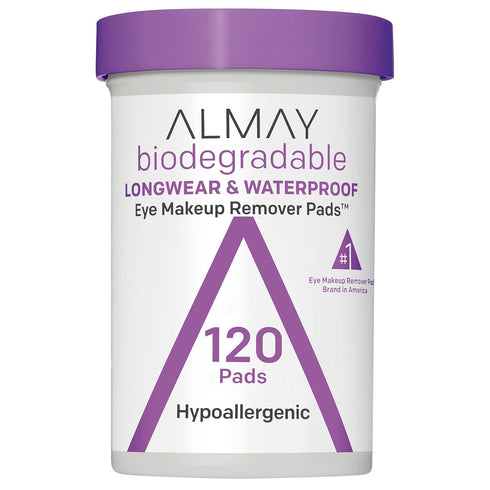 Almay Biodegradable Makeup Remover Pads, Longwear & Waterproof, Hypoallergenic, Fragrance-Free, Dermatologist & Ophthalmologist Tested, 120 count...