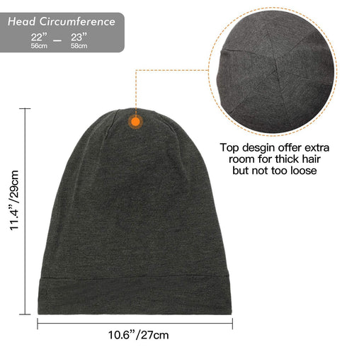 Silk Satin Lined Bonnet Sleep Cap - Adjustable Stay on All Night Hair Wrap Cover Slouchy Beanie for Curly Hair Protection for Women and Men - Soli...
