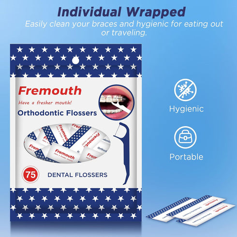 Individually Wrapped Orthodontic Flossers for Braces - Ortho Dental Floss Picks, 75 Count (Pack of 1)...