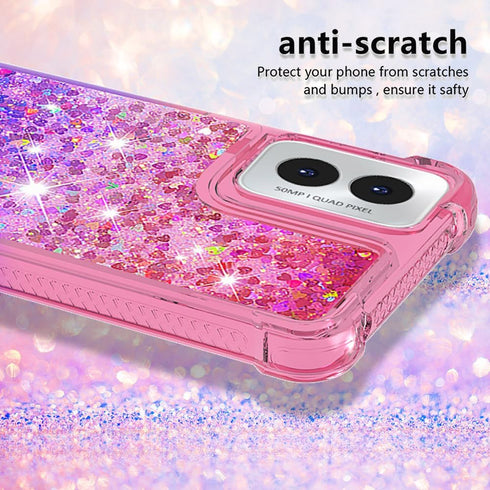 for Moto G Play 2024 Case with Screen Protector, Cute Women Girls Glitter Bling Liquid Floating Phone Case Slim TPU Soft Silicone Shockproof Girly...