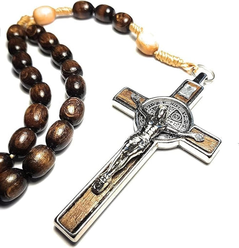 SANCTUM VERITAS Genuine Made in Italy Rosary Necklace Blessed by Pope Francis Saint Benedict Medal Cross perfect for car mirror Rosarios catolicos...