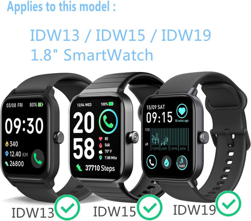 Screen Protector For IDW13 / IDW15 / IDW19 Smart Watch 1.8" (6 PACK) Full Coverage Clear TPU Film Compatible for Woneligo/Fitpolo/MILOUZ SmartWatc...