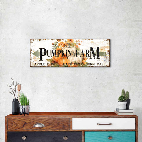 Pumpkin Canvas Wall Art Rustic Farmhouse Fall Picture for Kitchen Dinner Room Autumn Themed Sign Wall Decor Thanksgiving Halloween Festival Harves...