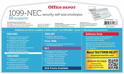 Office Depot® Brand Double-Window Self-Seal Envelopes For Form 1099, 5 5/8" x 9", White, Pack Of 25 Envelopes...