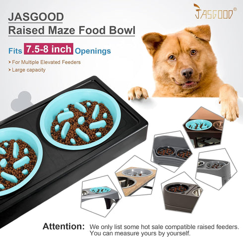 JASGOOD Slow Feeding Dog Bowl for Raised Pet Feeders Blue Maze Food Water Bowl Compatible with Elevated Diners(Blue,Fit Opening Fit Opening 7.5"-8...