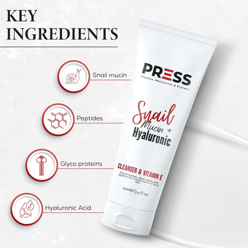 PRESS Snail + Hyaluronic + Vitamin E Mucin Facial Cleanser | Skincare Cleanser Effective for Cleansing and Refreshing Skin 6 oz...