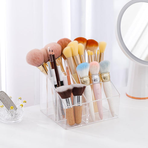 Yesesion Clear Makeup Organizer with 5 Compartments, Plastic Bathroom Counter Storage for Skincare, Toothbrush, Cosmetics Brushes, Palette, Lipsti...