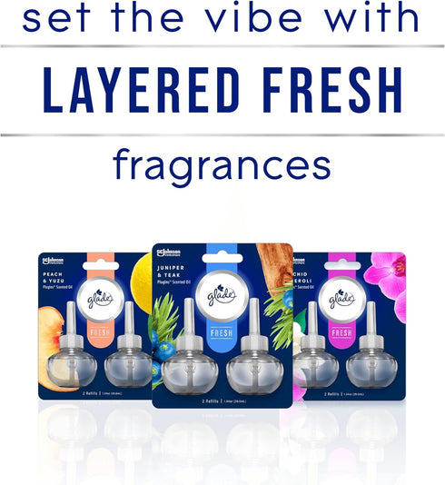 Glade PlugIns Refills Air Freshener, Scented and Essential Oils for Home and Bathroom, Juniper & Teak, Fresh Collection 1.34 Fl Oz, 2 Count...
