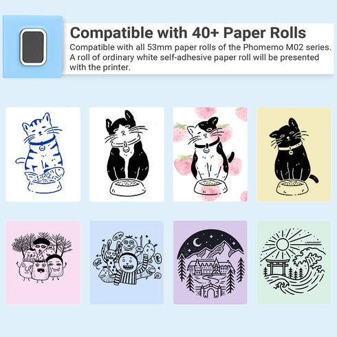 Portable Mini Sticker Printer, M02D Portable Wireless Printer with 1 Roll Paper, Compatible with iOS Android, Pocket Printer for Small Business, B...