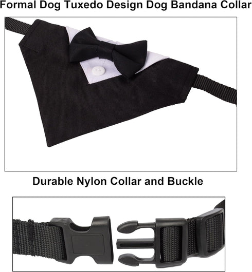 ADOGGYGO Formal Dog Tuxedo Wedding Dog Bandana Collar Dog Collar with Bow Tie Adjustable Dog Bowtie Collar Bandana for Small Medium Large Dog Pet ...