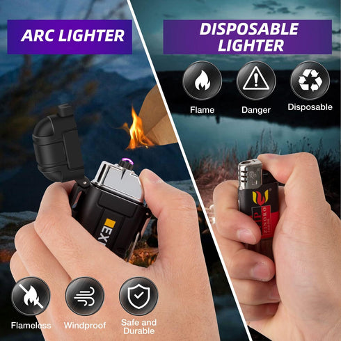 LcFun Arc Lighter Waterproof Electric Lighter USB Type C Rechargeable Lighter Dual Arc Plasma Lighter Flameless Windproof Lighter with Flashlight ...