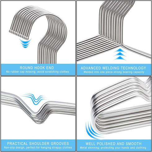 Seropy Coat Hangers Clothes 10 Pack Wire Hangers Heavy Duty Stainless Steel Hangers with Non Slip Grooves, 16.5 Inch Ultra Thin Metal Hangers Spac...
