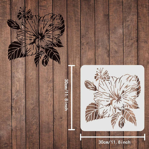 FINGERINSPIRE Hibiscus Drawing Painting Stencils Templates (11.8x11.8inch) Plastic Hibiscus Stencils Decoration Square Hibiscus Stencils for Paint...