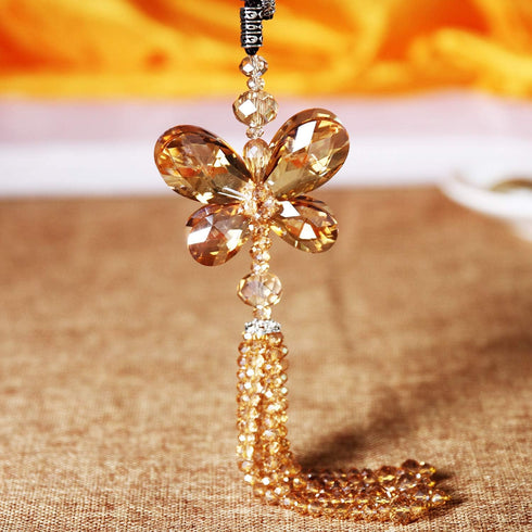 Crystal Butterfly Beads Tassel Car Pendant Car Hanging ornaments Car Mirror Hanging Accessories Rearview Mirror Accessories Car Décor (Champagne)...