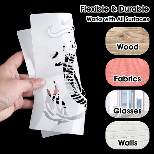 8 Pcs Dragon Stencils Airbrush Stencils Tattoo Stencil Paint Stencils Reusable Plastic Dragon Stencil for Painting on Wood Furniture Wall DIY Craf...