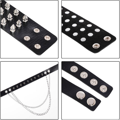 3Pcs Leather Spike Choker Studded Bracelet Cuffs Set Black Gothic Jewelry Rivet Collar Wristbands Puck Accessories for Men Women 80s Rock Goth Cos...