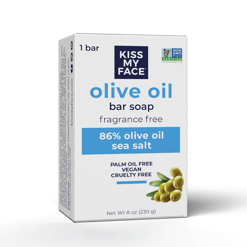 Kiss My Face Olive Oil Fragrance Free Bar Soap, Moisturizing Bar Soap - Cruelty Free Vegan Soap - Palm Oil Free, Natural Olive Oil Soap, 8oz...