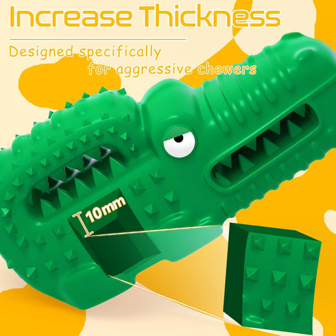 Dog Toys, Squeaky Indestructible Dog Chew Toys for Aggressive Chewers, Tough Alligator Rubber Teething Chew Dog Toys for Large Medium Small Dog (G...