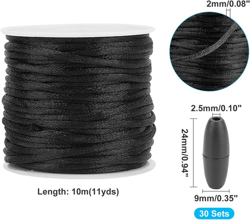 PH PandaHall Breakaway Clasp for Lanyard, 30 Set Black 24mm Plastic Barrel Connectors Safety Clasps with 10m 2mm Nylon Lanyard String Cords for Ne...