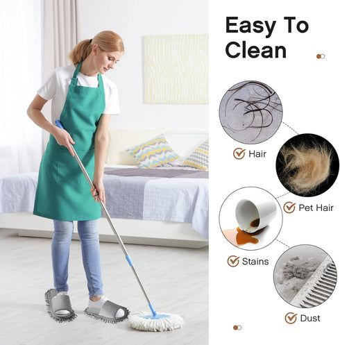 2 Pairs Microfiber Cleaning Mop Slippers for Floor Cleaning House Mop Shoes Men and Women Washable Unisex Dusting Slippers Dirt Cleaning Tool Supp...