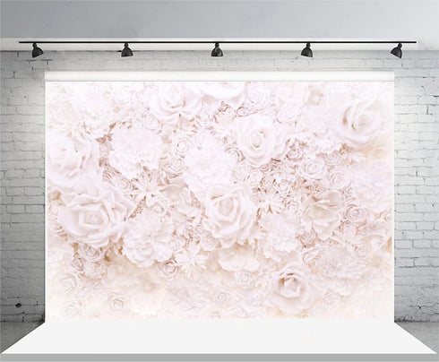 Laeacco White Paper Rose Flowers Backdrop 7x5ft Floral Roses Photography Background Blossoming Scene Mother's Birthday Girls Photo Portraits Wallp...