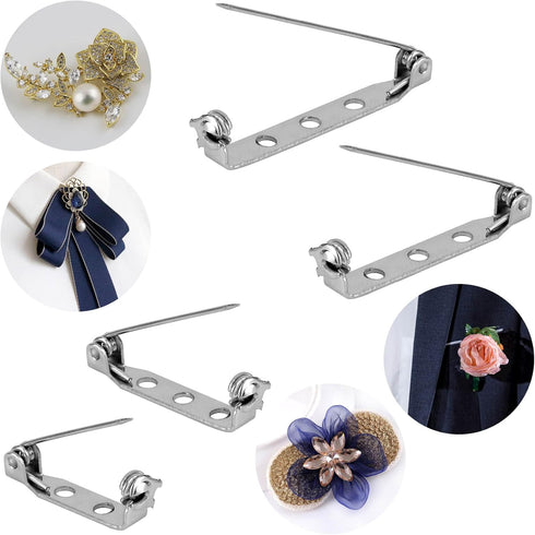 50 Pcs Brooch Pins, Silver Bar Pins, Secure Back Clasp with Back Bar Fastener, Pin Badge Backs with Holes, 4-Size Pack of Safety Pins (50)...
