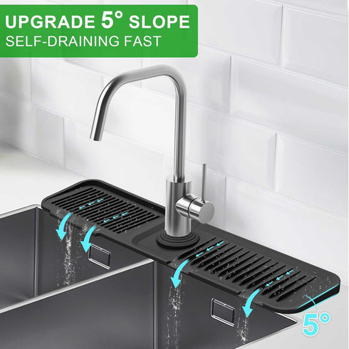 Sink Splash Guard, 5°Slope Silicone Draining Mat for Kitchen Sink, 24 inch Sink Faucet Mat, Silicone Sink Faucet Mat Splash Guard, Sink Water Spla...