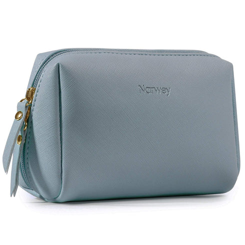 Narwey Small Vegan Leather Makeup Bag for Purse Travel Makeup Pouch Mini Cosmetic Bag for Women (Small, Greyish Blue)...