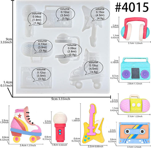 80s Disco Fever Fondant Silicone Tray Boombox Microphone Radio Bass for Sugarcraft Cake Decorating, Cupcake Topper, Chocolate, Polymer Clay...