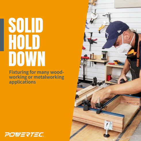 POWERTEC 71168V T-Track Hold Down Clamp, 5-1/2" L x 1-1/8" W, 2 Pack, T Track Clamps for Woodworking...