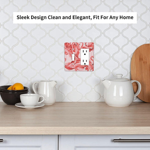 Pink Flamingo Decorative Wall Plates Combination 2 Gang Wall Plate 1 Toggle 1 Rocker Switch Plate for Home Bathroom Bedroom, 4.5 x 4.5 Inch...