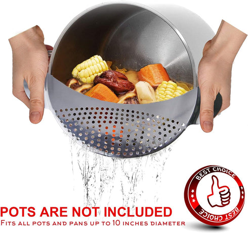 Best Utensils Pan Pot Spaghetti Strainer Premium Stainless Steel Pasta Kitchen Strainer Vegetables Colander & Drainer - Fits All Pots Up To 10 Inc...
