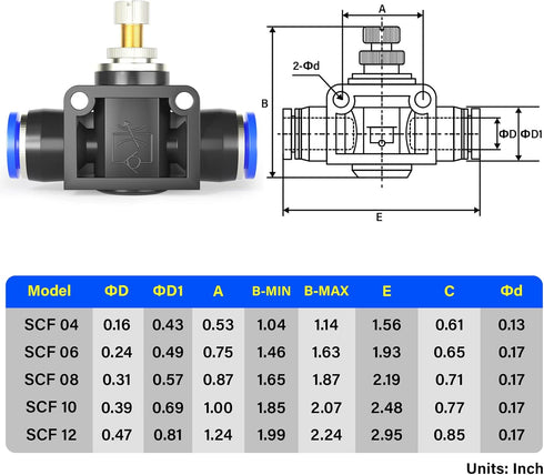 TAILONZ PNEUMATIC Air Flow Control Valve with Push-to-Connect Fitting, in-Line Speed Controller Union Straight - 6MM Tube OD x 6MM Tube OD SCF-6 ?...