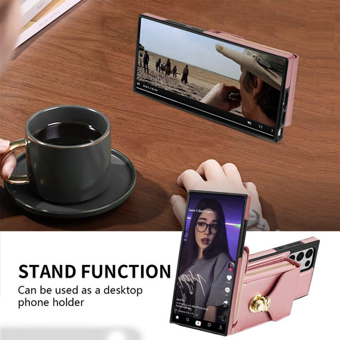Compatible with Samsung Galaxy S22 Ultra 5G Wallet Case Crossbody Strap Leather Zipper Credit Card Holder Clasp Stand Cell Accessories Phone Cover...