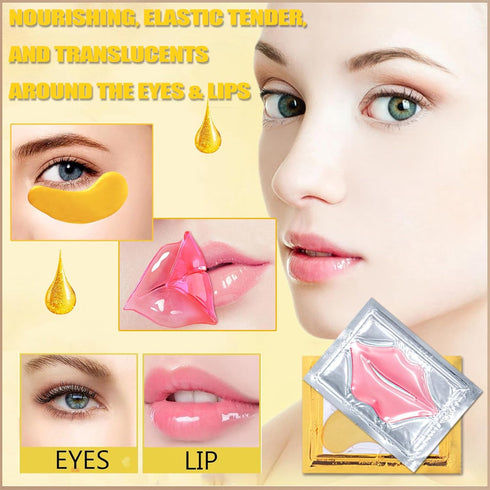 30 Pairs 24K Gold Eye Masks & Lip Masks,Crystal Collagen Eye Patches for Puffy Eyes, Effectively Moisturizing Lip & Eye Skin Care Reducing Fine Li...