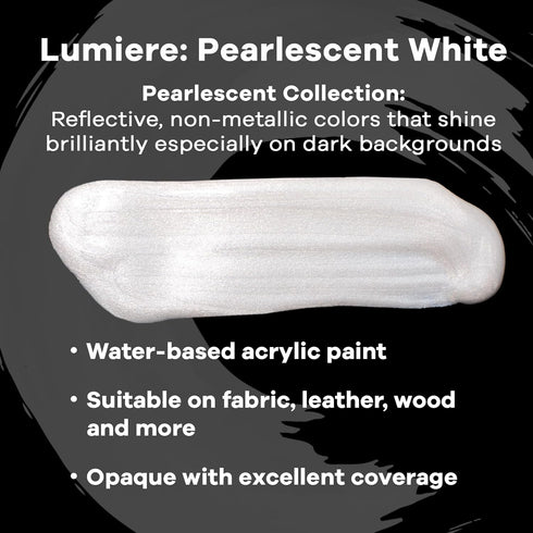 Jacquard Lumiere 2.25oz Fabric Paint Pearlescent White - Metallic Paint for Fabric, Leather, Canvas, Paper and Wood - Light-bodied Metallic Acryli...