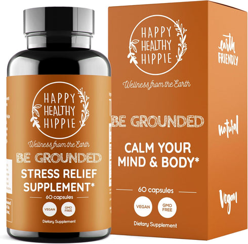 Happy Healthy Hippie Stress Relief Supplement - Lavender Pills | Promotes Calmness Body & Mind | Quick Acting | Magnesium, Lemon Balm | Relaxation...