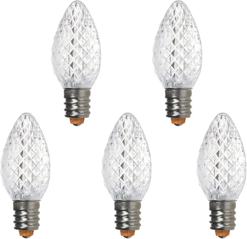 Pack of 25 C7 LED Outdoor Christmas Lights Replacement Bulbs for Holiday Decoration,UL IP65 Waterproof Dimmable Faceted C7 Light Bulbs (sun warm w...