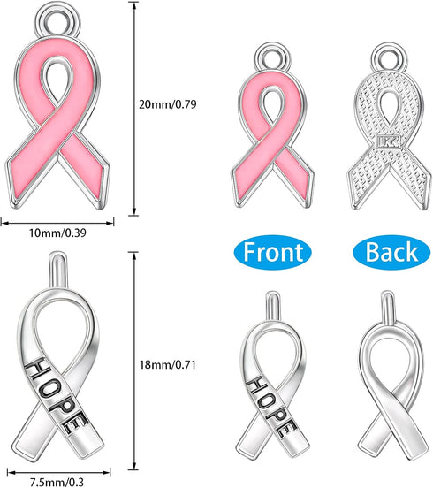 100 Pcs Breast Cancer Charms for Jewelry Making Awareness Ribbon Charm Beads Hope Ribbon Pendant Charms for DIY Craft Making Supplies Jewelry...