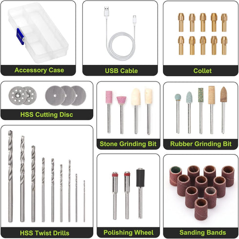 Yougfin Mini Cordless Rotary Tool, 3-Speed and USB Charging Rotary Tool Kit with 44 Accessories, Multi-Purpose 3.6V Power Rotary Tool for Sanding,...