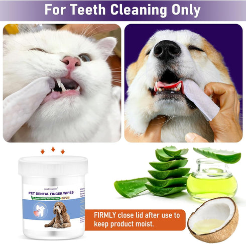 HavenJanny 50pcs Pet Teeth Cleaning Wipes for Dogs and Cats, Dog Dental Wipes for Reducing Plaque and Freshening Breath, Disposable Gentle Cleanin...