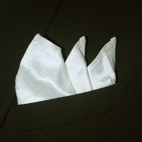 Deluxe White Glow Silk Dupioni Pocket Square 100% Silk - Full-Sized 17"x17"...