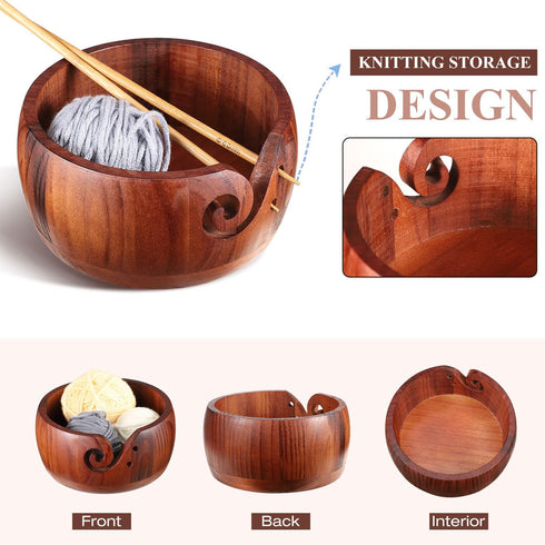Udefineit Wooden Yarn Bowl Holder for Crocheting, 6.3x3.3" Craft Knitting Bowl with Holes, Handmade Wood Yarn Storage Bowl, Yarn Holder Dispenser ...