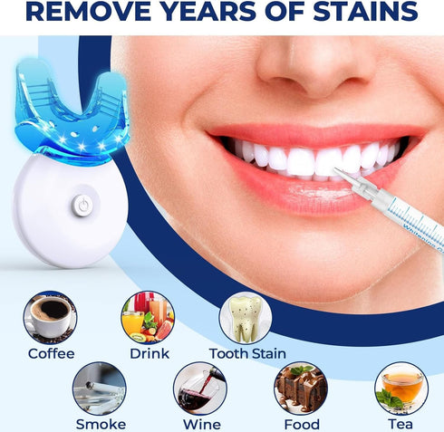 Premium Teeth Whitening Gel Kit 5 LED Laser Light System Safe for Sensitive Teeth, Soft Duplex Silicone Mouth Guard Free Teeth Shade Guide...