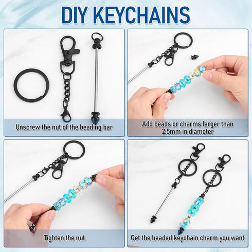 12 Pcs Beadable Keychain Bar, Black Beaded Key Chain for Pendant DIY, Alloy Blank Accessories Bulk for Keychain Making Supplies Jewelry Making Gif...