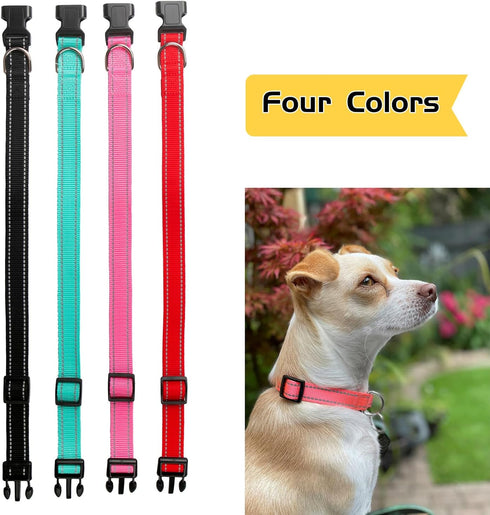 Reflective Dog Collar for Small,Medium, and Large Dogs,Ajustable Nylon Dog Collars with Quick Release Buckle,Pink M...
