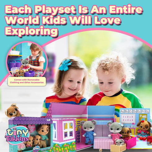 Doggy Family Stuffed Animal Preschool Playset- Play Preschool Set for Girls & Toddlers Includes Big Sister and Baby Stuffed Animal Dog- Made from ...
