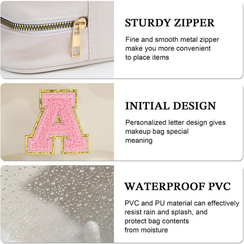 Initial Travel Makeup Bag Pouch, Clear Toiletry Bag for Women Travel Accessories Cosmetic Bag Skin Care for Teen Make Up Bags Birthday Gifts for W...