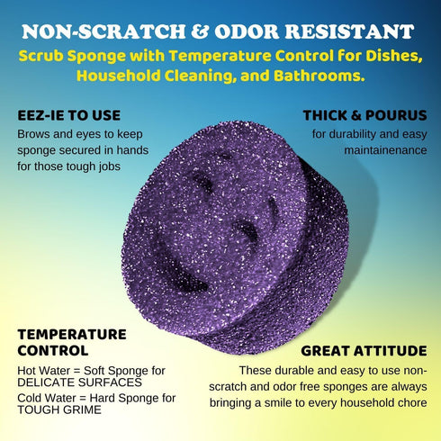 Scrub Moji Scrubbing Sponge (Set of 3) - (Purple) - Scrub Sponge Made with Temperature-Responsive Polymer Foam - Stain and Odor-Resistant Kitchen ...